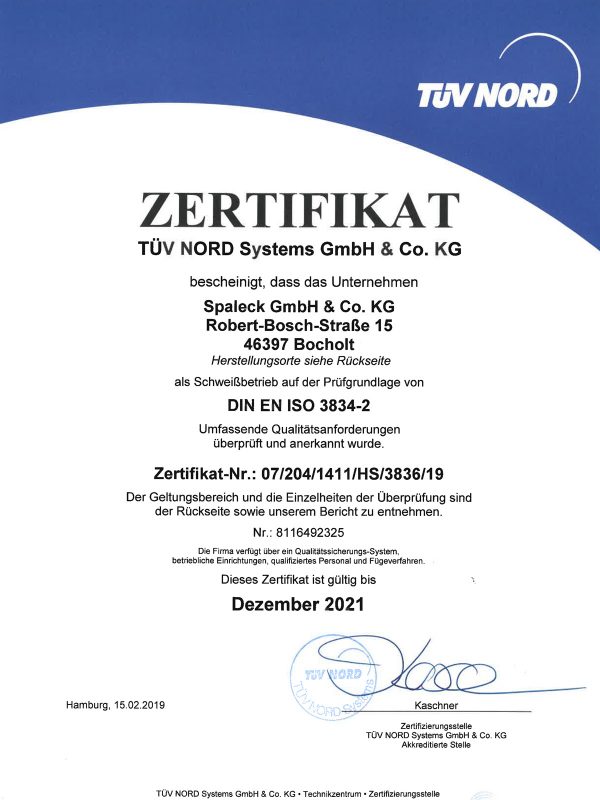 Zertifikat Leiferant Metallverarbeitung DIN EN ISO3834