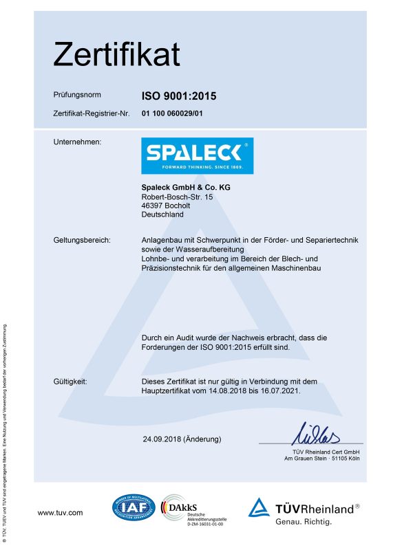 Zertifikat 9001 Spaleck