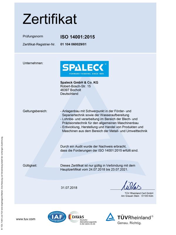 Zertifikat 14001 Spaleck
