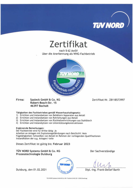 SPALECK Zertifikat Wasserhaushaltsgesetz